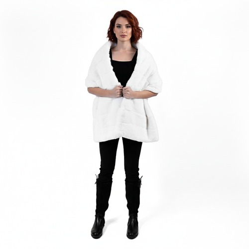 Scarf With Rex Rabbit Fur - Length 45Ccm to 180cm -0201- White