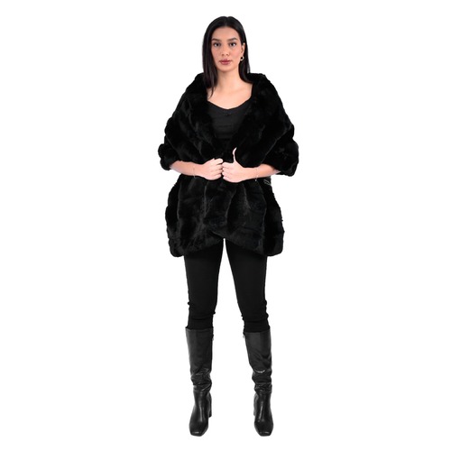 Scarf With Rex Rabbit Fur - Length 45Ccm to 180cm -0201- Black