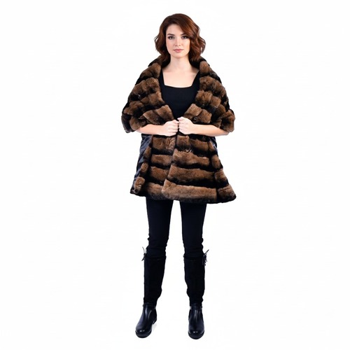 Scarf With Rex Rabbit Fur - Length 45cm to 180cm -0201- Brown