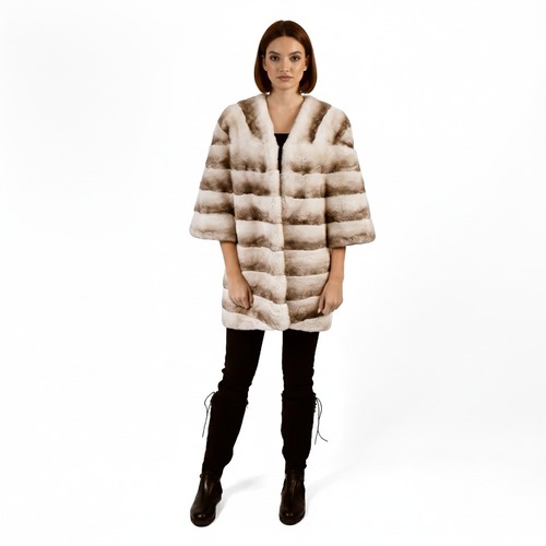 Cape With Rex Rabbit Fur - 0202 - Beige