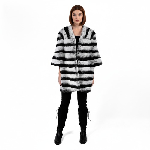 Cape With Rex Rabbit Fur - 0202 -  Black