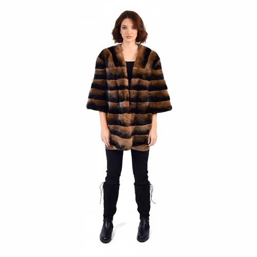Cape With Rex Rabbit Fur - 0202 -  Brown