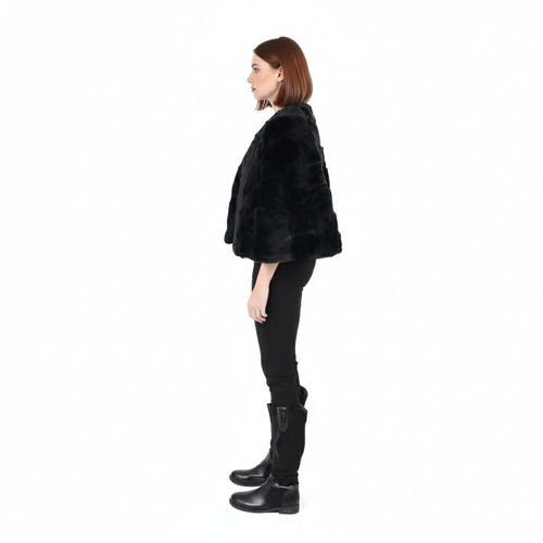 Cape With Rex Rabbit Fur - 0203 - Black