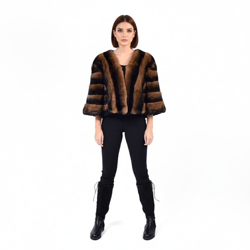 Cape With Rex Rabbit Fur - 0203 - Brown