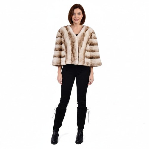 Cape With Rex Rabbit Fur - 0203 - Beige