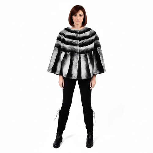 Cape With Rex Rabbit Fur - 0204 - Black & White