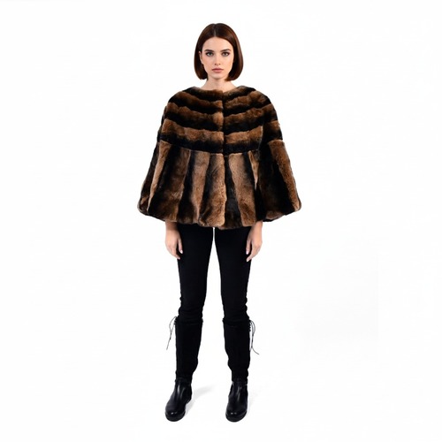 Cape With Rex Rabbit Fur - 0204 - Brown