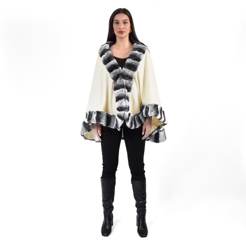 Cashmere Cape with Rex Rabbit - 0412 - Off White