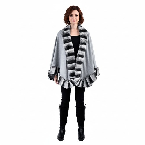 Cashmere Cape with Rex Rabbit - 0412 - Gray