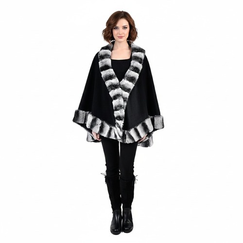 Cashmere Cape with Rex Rabbit - 0412 - Black