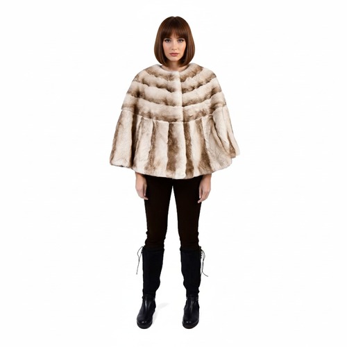 Cape With Rex Rabbit Fur - 0204 - Beige