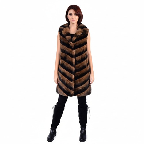 Vest With Rex Rabbit Fur - Length 85cm - 0206 - Brown