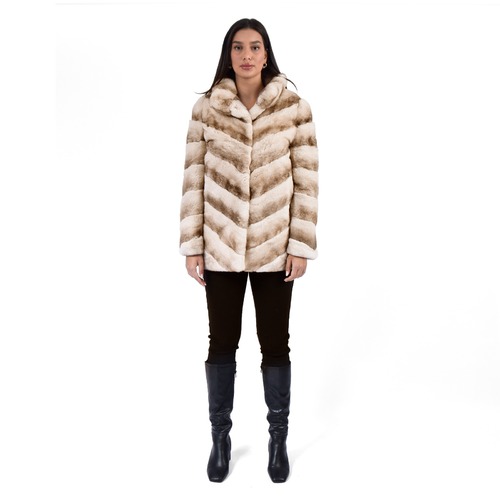 Classic Jacket With Rex Rabbit Fur - Length 70cm - 0208 - Beige