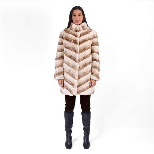 Classic Jacket With Rex Rabbit Fur - Length 85cm - 0209 - Beige