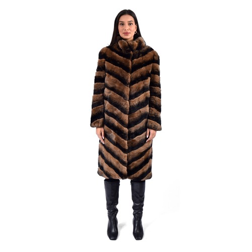 Classic Jacket With Rex Rabbit Fur - Length 100cm - 0210 - Brown