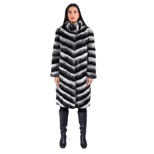 Classic Jacket With Rex Rabbit Fur - Length 100cm - 0210 - Black