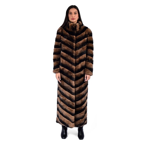Classic Jacket With Rex Rabbit Fur - Length 135cm - 0211 - Brown