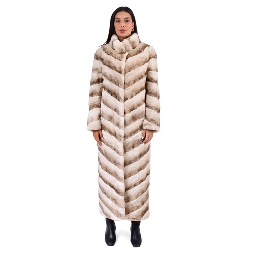 Classic Jacket With Rex Rabbit Fur - Length 135cm - 0211 -  Beige