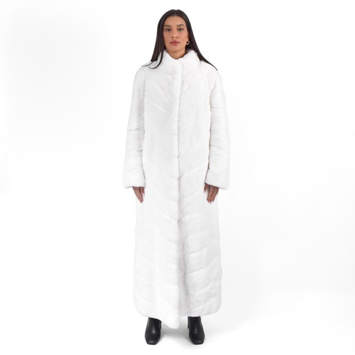 Classic Jacket With Rex Rabbit Fur - Length 135cm - 0211 - White