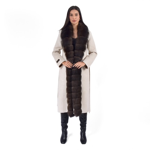 Cashmere Jacket With Fox Fur Straight Line 115cm - 04477 - Off White