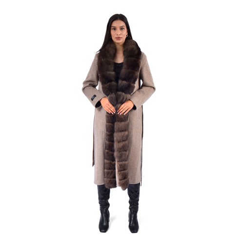 Cashmere Jacket With Fox Fur Straight Line 115cm - 04477 - Beige