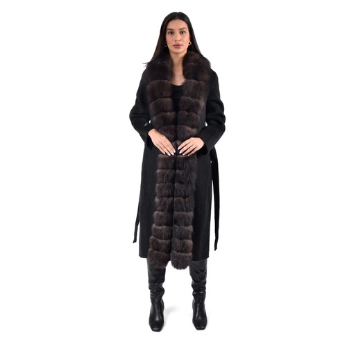 Cashmere Jacket With Fox Fur Straight Line 115cm - 04477 - Black