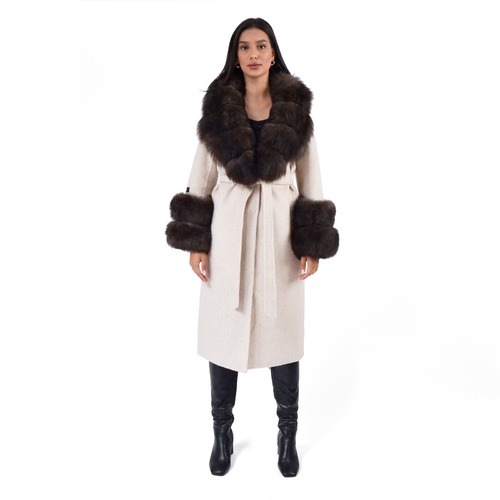 Cashmere Jacket With Wide Collar Fox Fur- 115cm - 04488 - Off White