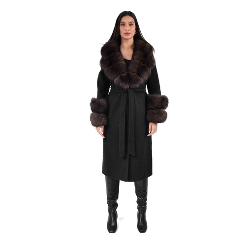 Cashmere Jacket With Wide Collar Fox Fur- 115cm - 04488 - Black