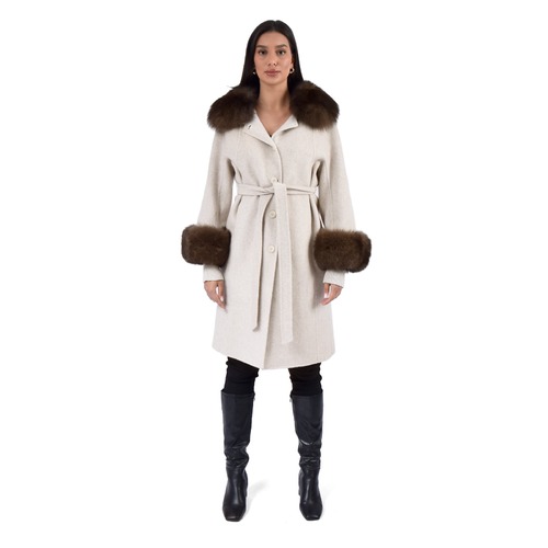 Cashmere Jacket With Fox Fur Wide Collar - 100cm - 04400 - Off White