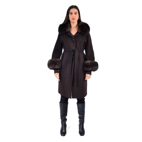 Cashmere Jacket With Fox Fur Wide Collar - 100cm - 04400 - Brown