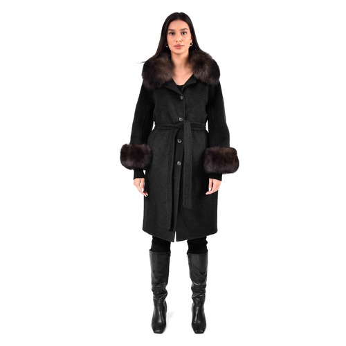 Cashmere Jacket With Fox Fur Wide Collar - 100cm - 04400 -  Black
