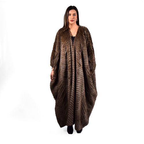 Bisht With Mink And Rex Rabbit Fur - Length 135cm - 1-41 - 05099 - Coffee