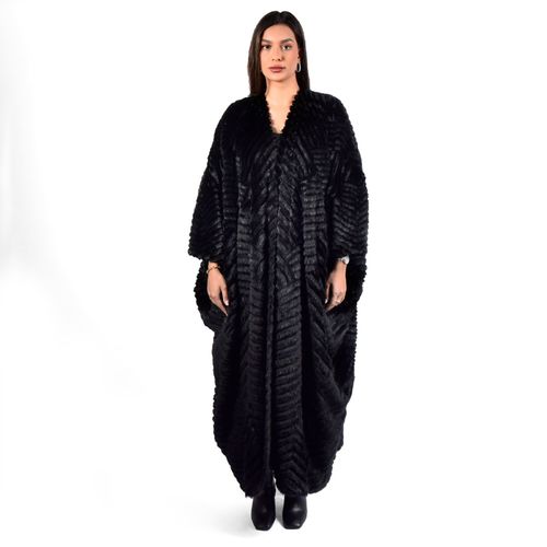 Bisht With Mink And Rex Rabbit Fur - Length 135cm - 1-41 - 05099 - Black