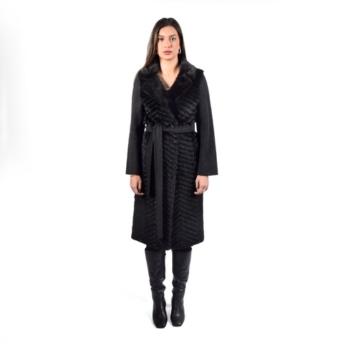 Cashmere Jacket With Mink And Rex Rabbit Fur - Length 110cm - 1-24 - 0510 -  Black