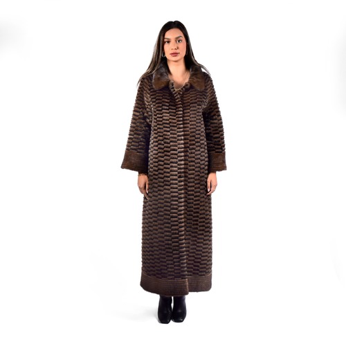 Jacket With Mink And Rex Rabbit Fur - Length 135cm TP1187A - 0503 - Black and Coffee