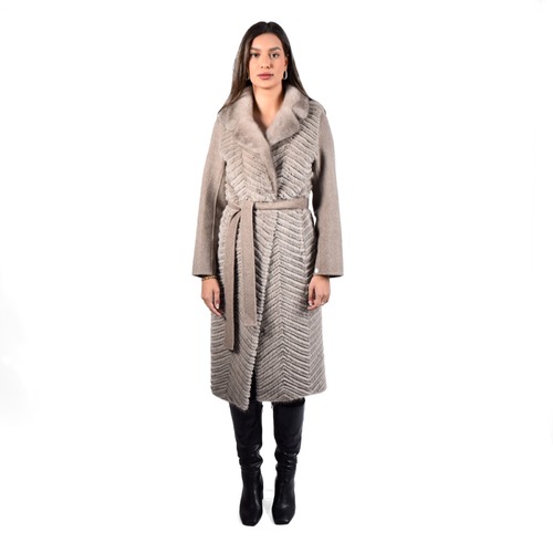 Cashmere Jacket With Mink And Rex Rabbit Fur - Length 110cm - 1-24 - 0510 - Champagne