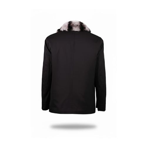 Raincoat Jacket With Fur Rex Rabbit - 014 - Black/White