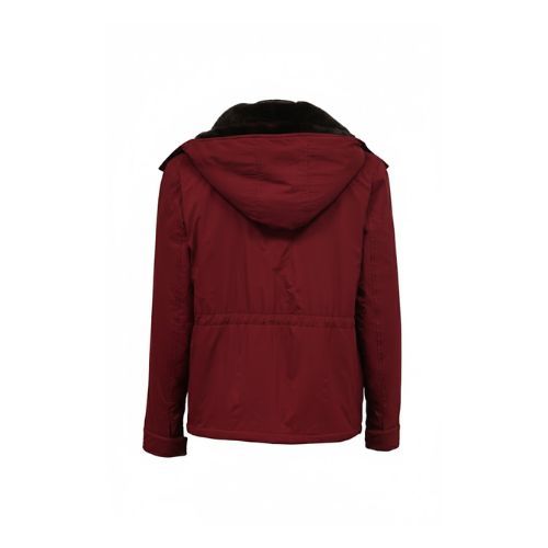 Raincoat Jacket With Fur Rex Rabbit, Lining and Hood - 0119 - Maroon