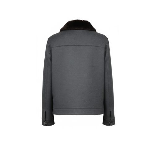 Fabric Jacket With Cotton Lining, Pocket Stich And Rex Rabbit Fur -0108- Dark Gray