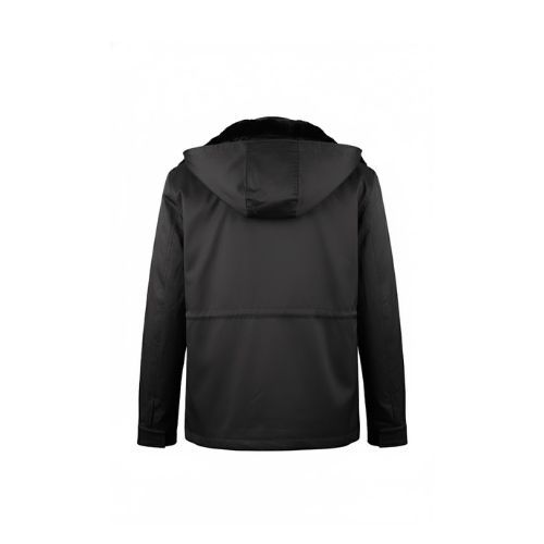 Raincoat Jacket With Fur Rex Rabbit, Lining and Hood - 0013 - Black/ Black