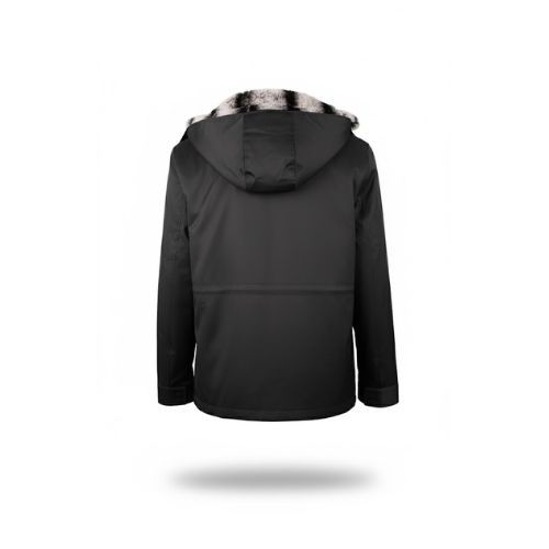 Raincoat Jacket With Fur Rex Rabbit, Lining and Hood - 0013 - Black/White