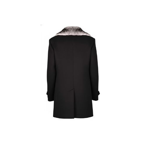 Fabric Jacket  With Cotton Lining and Chinchilla Fur - 0100 - Black