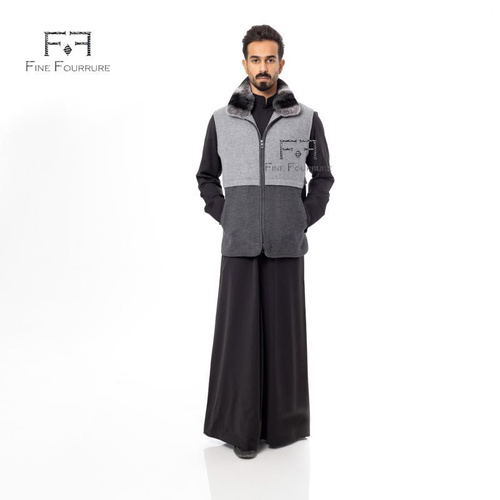 Fabric Vest With Polyester Lining And Fur Rex Rabbit - 0123