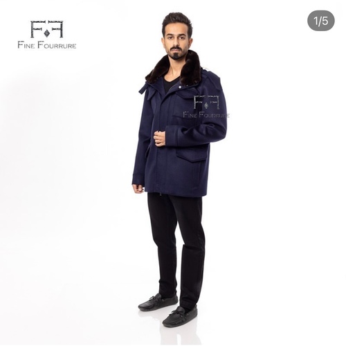 Fabric Jacket  With Cotton  Lining, Rex Rabbit And Hood -0106-  Dark Blue