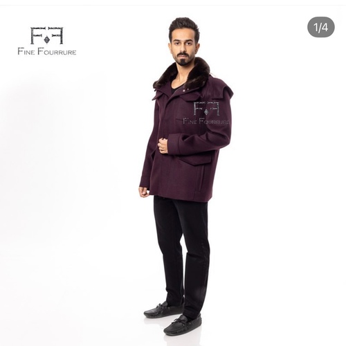 Fabric Jacket  With Cotton  Lining, Rex Rabbit And Hood -0106- Dark Maroon