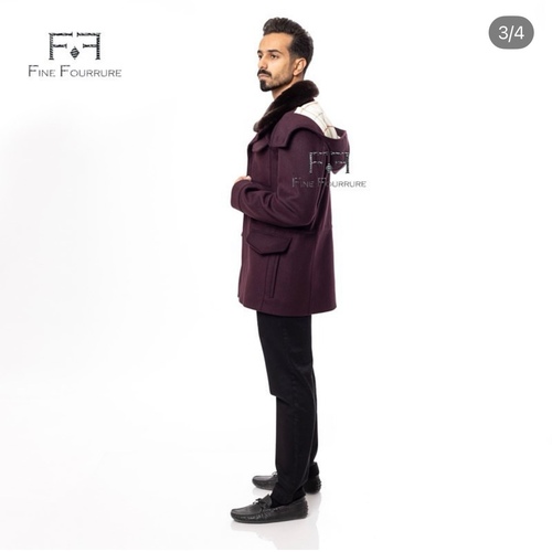 Fabric Jacket  With Cotton  Lining, Rex Rabbit And Hood -0106- Dark Maroon