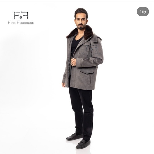 Fabric Jacket  With Cotton  Lining, Rex Rabbit And Hood -0106-  Gray