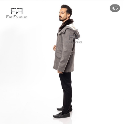 Fabric Jacket  With Cotton  Lining, Rex Rabbit And Hood -0106-  Gray