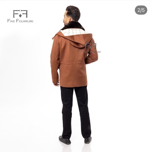 Fabric Jacket  With Cotton  Lining, Rex Rabbit And Hood -0106-  Camel