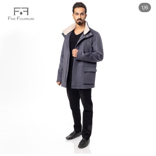 Fabric Jacket  With Cotton  Lining And High Neck With Rex Rabbit -0103- Dark Gray